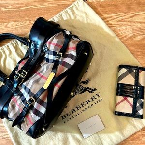 Burberry Beige/Black House Check Canvas And Leather Medium Bridle Lynher Tote